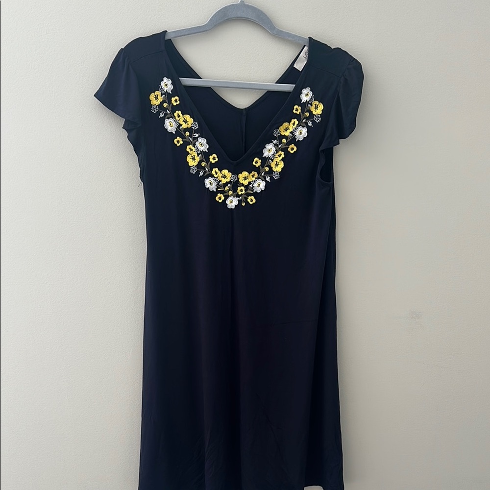 LOFT Navy Mini Dress with Yellow and White Floral Accents